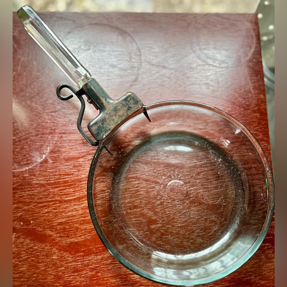 Vintage Glass Frying Pan with Metal Handle